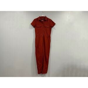 Quince Cotton Linen Twill Boilersuit Coverall Jumpsuit in Rust Red Sz XS